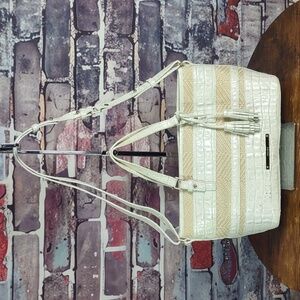 Brahmin Asher Snowball Striped Raffia/Leather Tote Bag